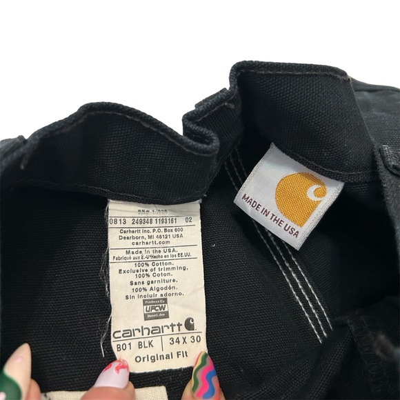 Vintage Carhartt 34x28 Original Fit Double Knees B01 BLK Black - Picture 5 of 6